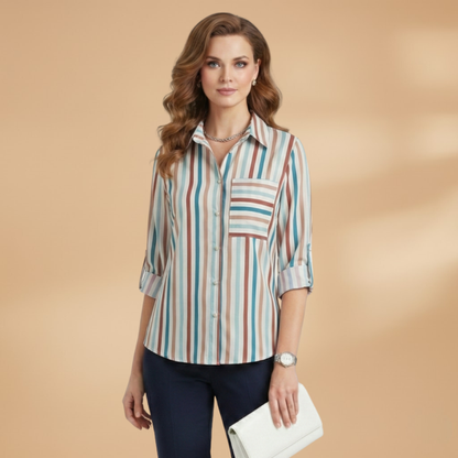 Women’s Blouse with Turn-Down Collar and Button Fastening