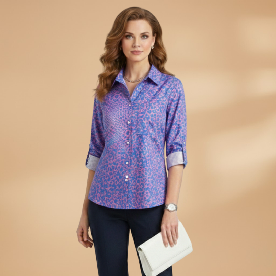 Women’s Blouse with Turn-Down Collar and Button Fastening