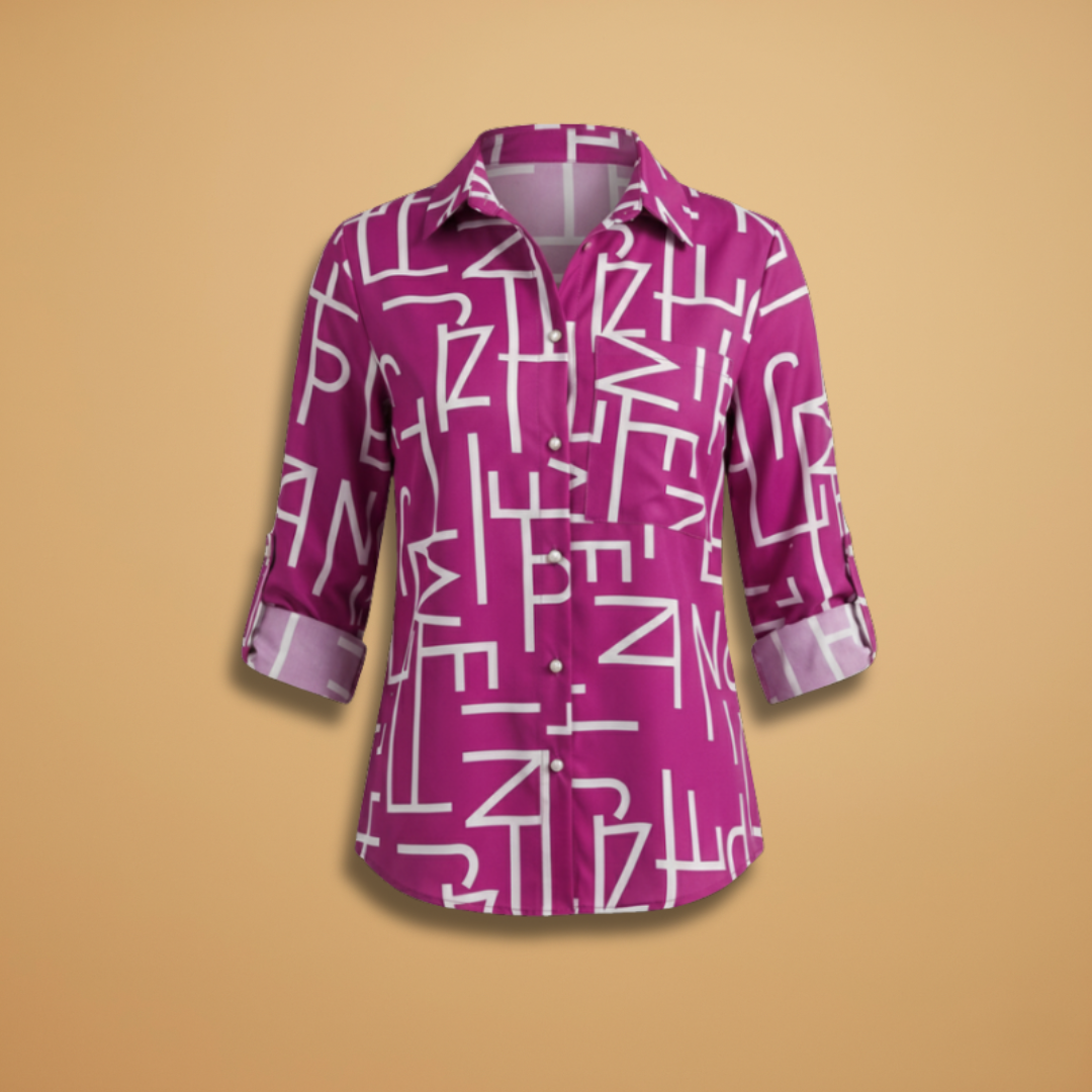 Women’s Blouse with Turn-Down Collar and Button Fastening