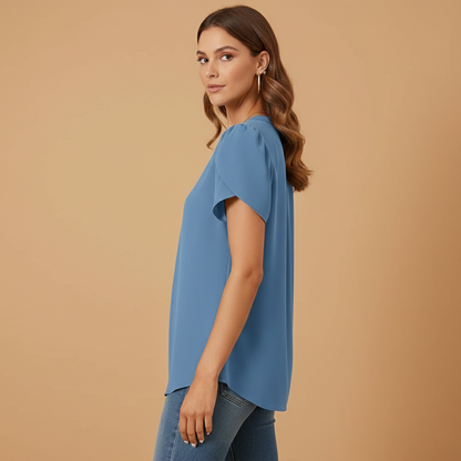 Women’s Blouse with V-Neck and Puff Sleeves