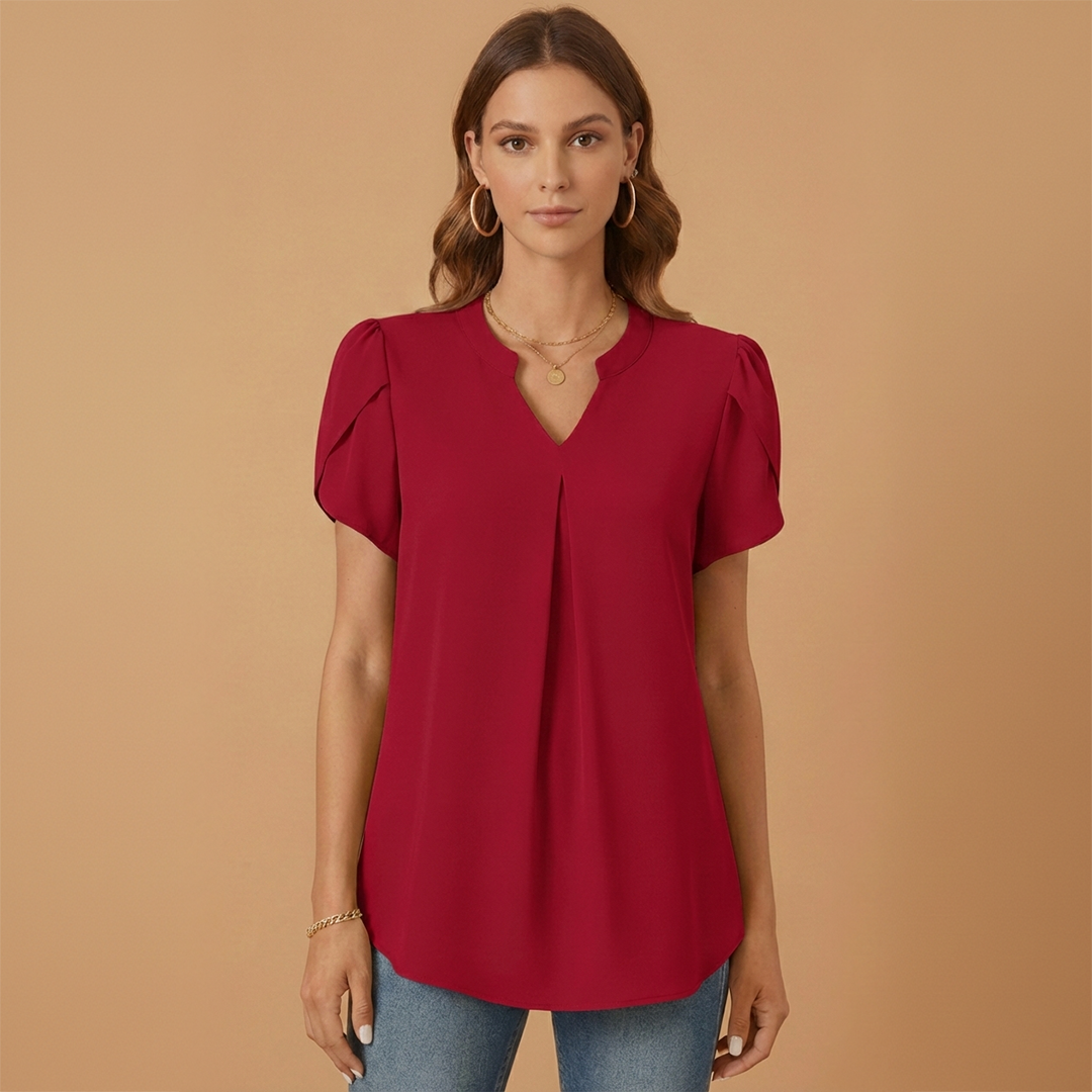 Women’s Blouse with V-Neck and Puff Sleeves