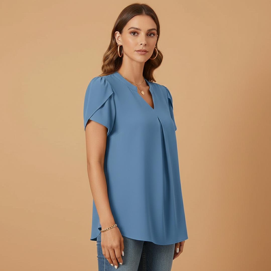 Women’s Blouse with V-Neck and Puff Sleeves