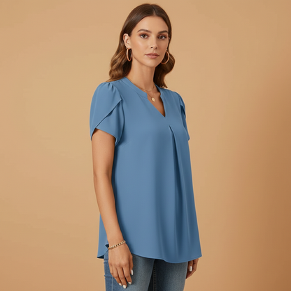 Women’s Blouse with V-Neck and Puff Sleeves