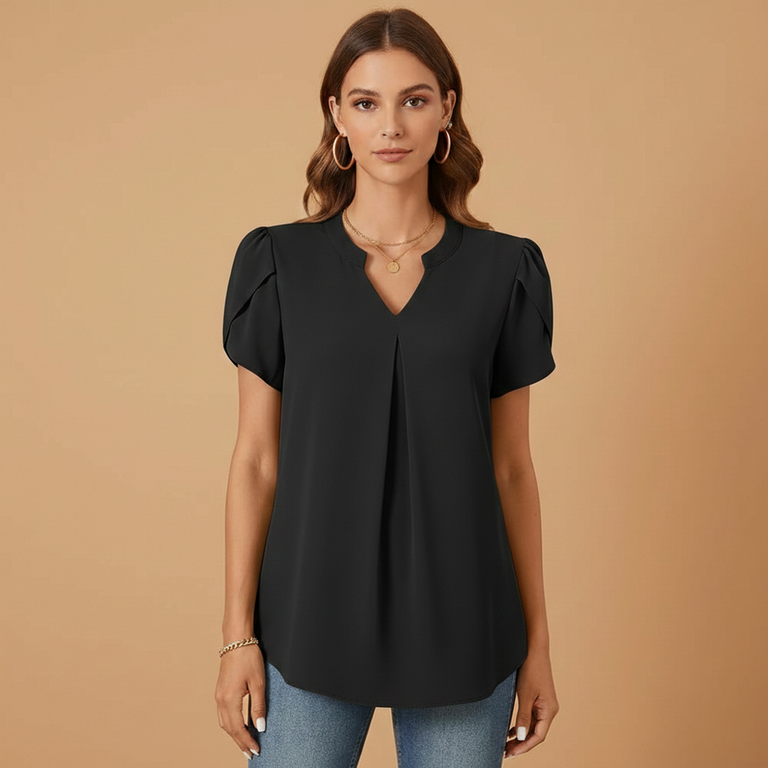 Women’s Blouse with V-Neck and Puff Sleeves