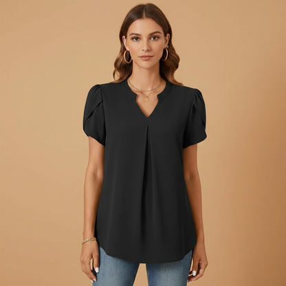 Women’s Blouse with V-Neck and Puff Sleeves