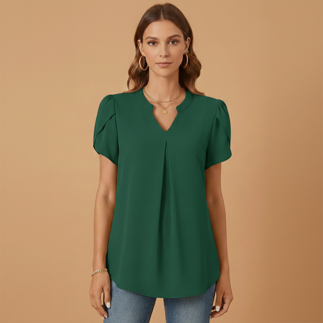 Women’s Blouse with V-Neck and Puff Sleeves