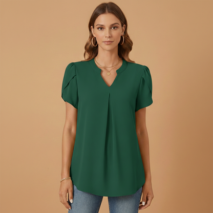 Women’s Blouse with V-Neck and Puff Sleeves