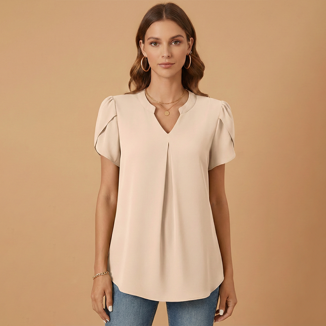 Women’s Blouse with V-Neck and Puff Sleeves