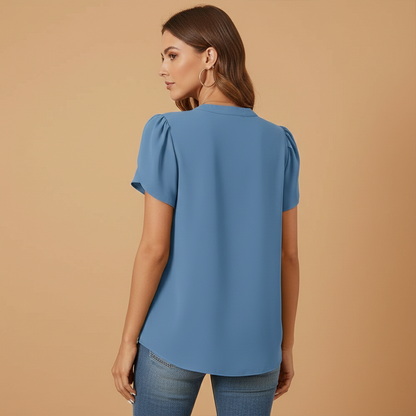 Women’s Blouse with V-Neck and Puff Sleeves
