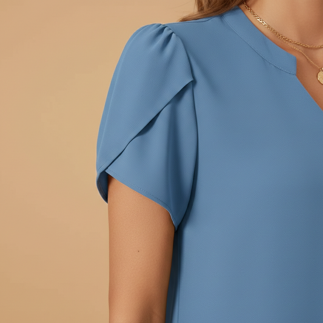 Women’s Blouse with V-Neck and Puff Sleeves