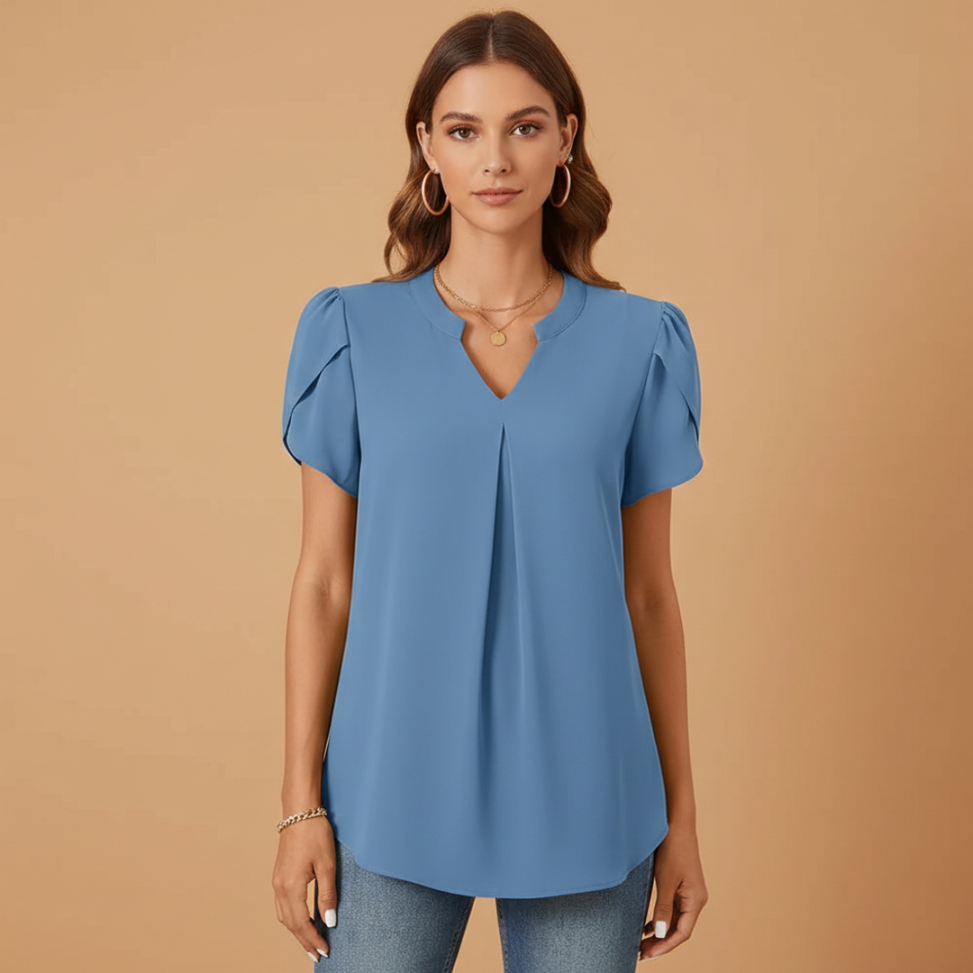 Women’s Blouse with V-Neck and Puff Sleeves