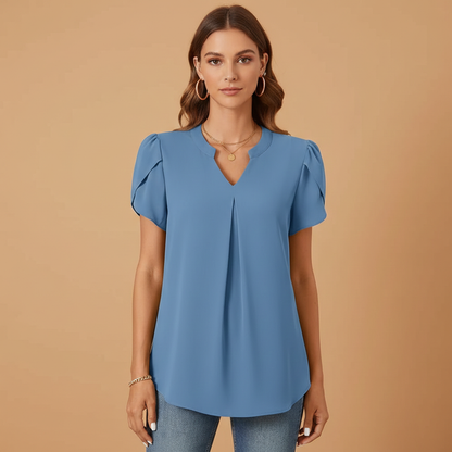 Women’s Blouse with V-Neck and Puff Sleeves