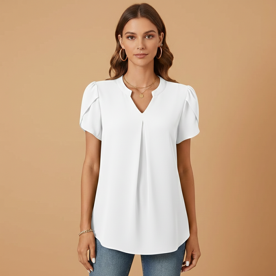 Women’s Blouse with V-Neck and Puff Sleeves