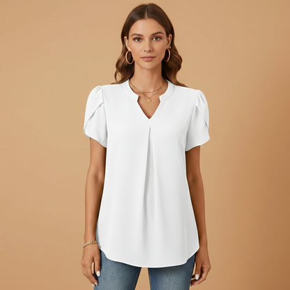 Women’s Blouse with V-Neck and Puff Sleeves