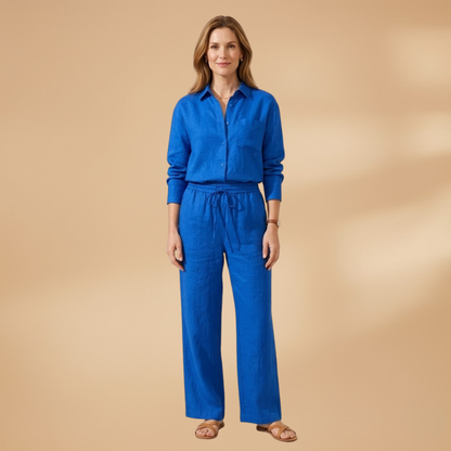 Women’s Co‑Ord Set with V‑Neck and Waist Tie