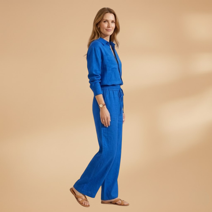 Women’s Co‑Ord Set with V‑Neck and Waist Tie