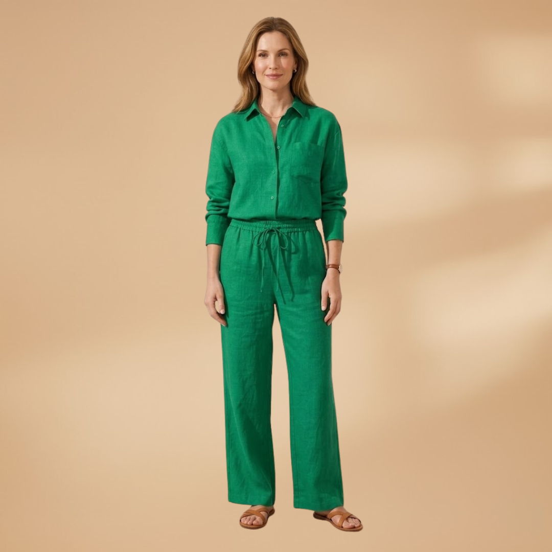 Women’s Co‑Ord Set with V‑Neck and Waist Tie
