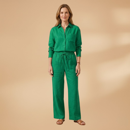 Women’s Co‑Ord Set with V‑Neck and Waist Tie