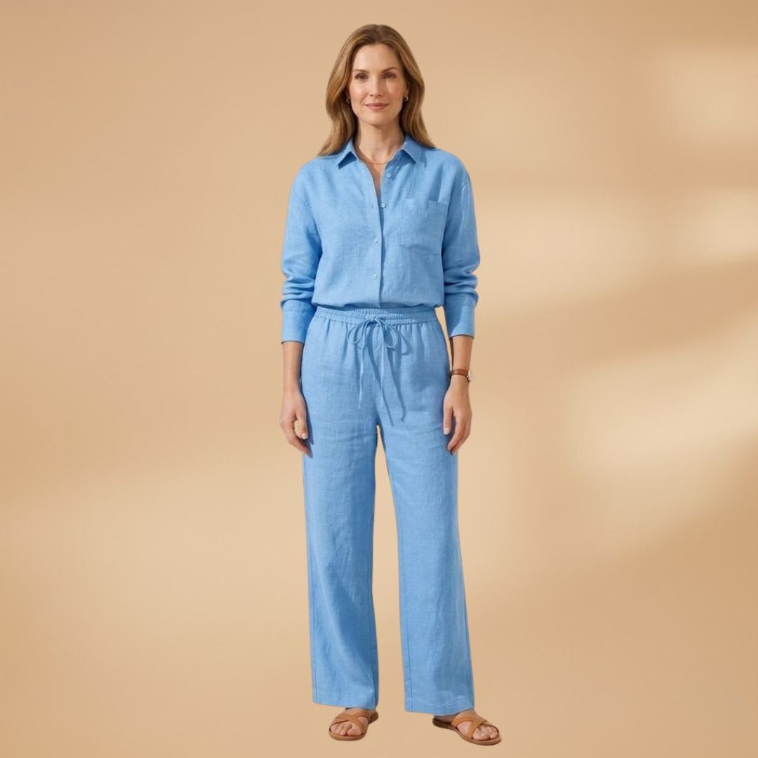 Women’s Co‑Ord Set with V‑Neck and Waist Tie
