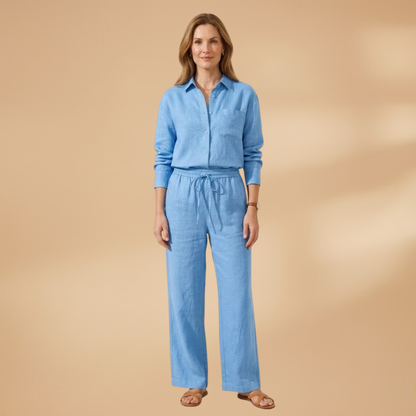 Women’s Co‑Ord Set with V‑Neck and Waist Tie