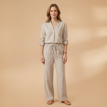 Women’s Co‑Ord Set with V‑Neck and Waist Tie