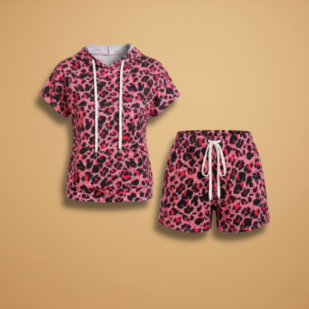 Women’s Co‑ord Hoodie Set with Animal Print and Elastic Waist