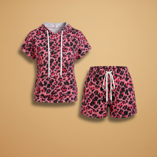 Women’s Co‑ord Hoodie Set with Animal Print and Elastic Waist