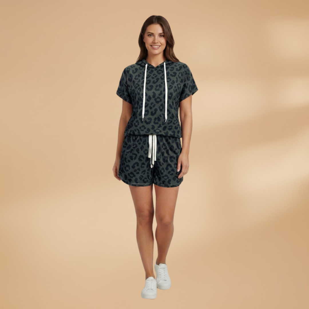 Women’s Co‑ord Hoodie Set with Animal Print and Elastic Waist