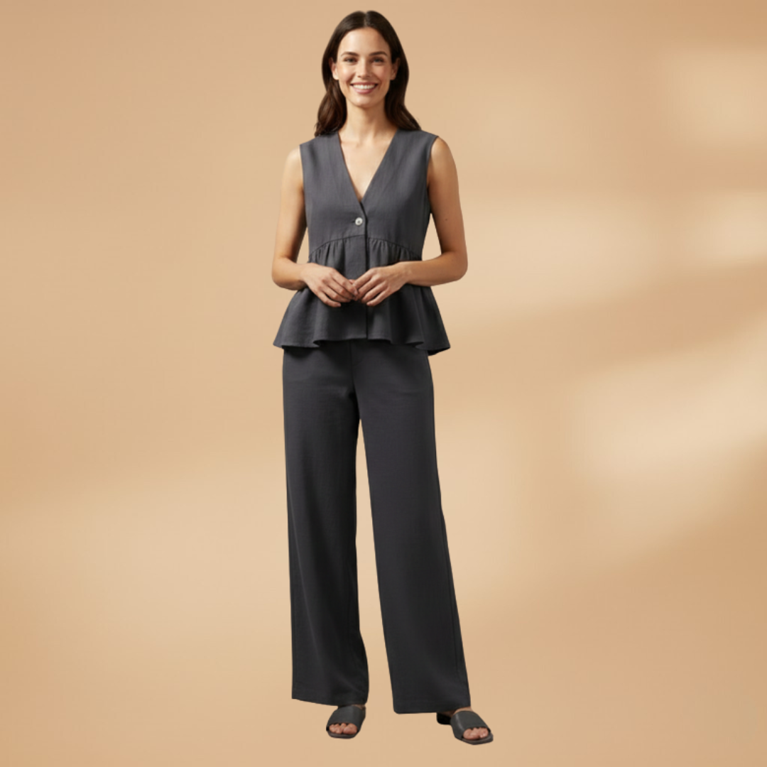 Women’s Co‑ord Set with Deep V‑Neck and Wide Trousers