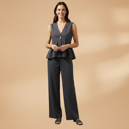 Women’s Co‑ord Set with Deep V‑Neck and Wide Trousers