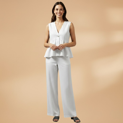 Women’s Co‑ord Set with Deep V‑Neck and Wide Trousers