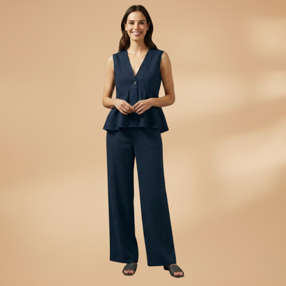 Women’s Co‑ord Set with Deep V‑Neck and Wide Trousers