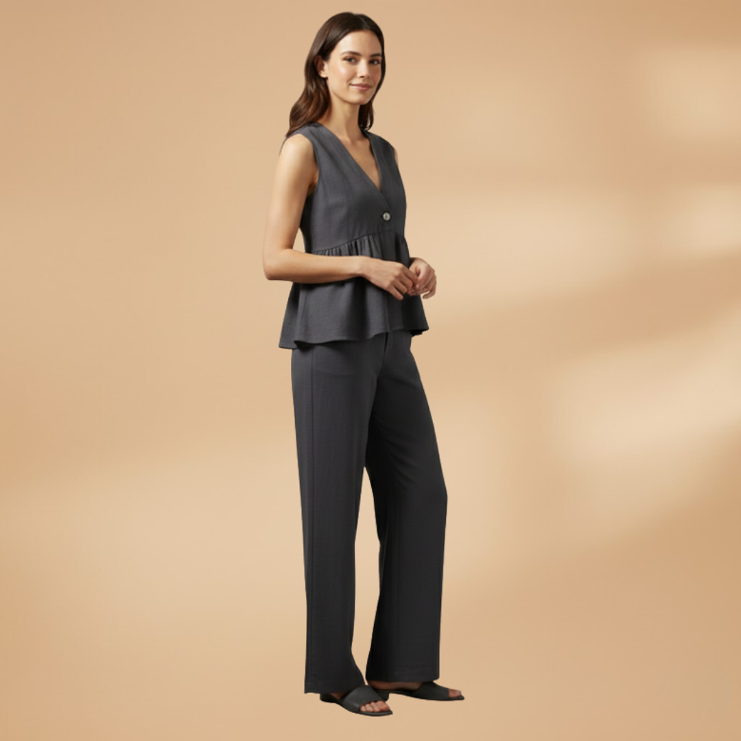 Women’s Co‑ord Set with Deep V‑Neck and Wide Trousers