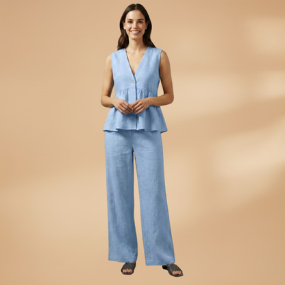 Women’s Co‑ord Set with Deep V‑Neck and Wide Trousers