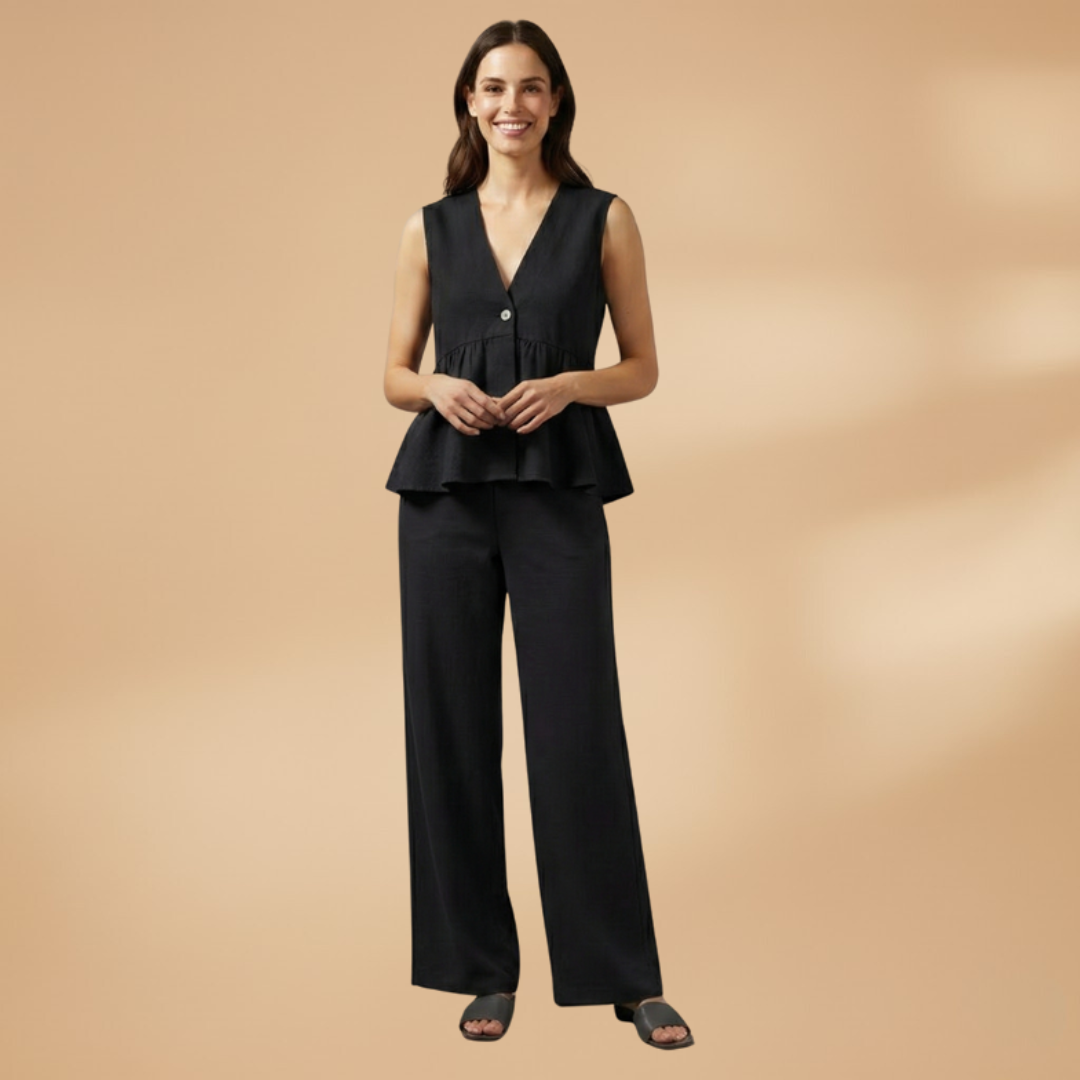 Women’s Co‑ord Set with Deep V‑Neck and Wide Trousers