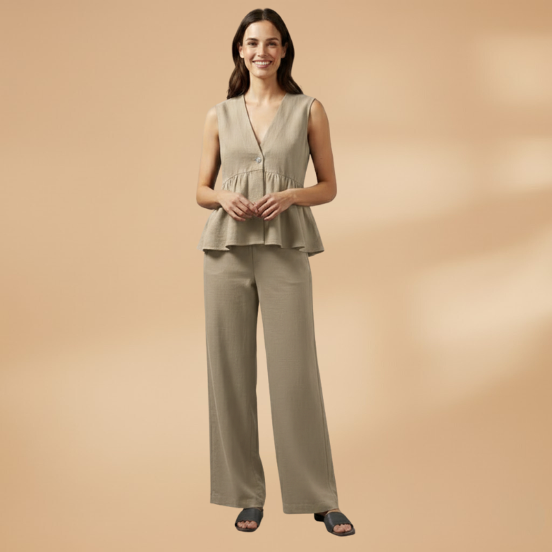 Women’s Co‑ord Set with Deep V‑Neck and Wide Trousers