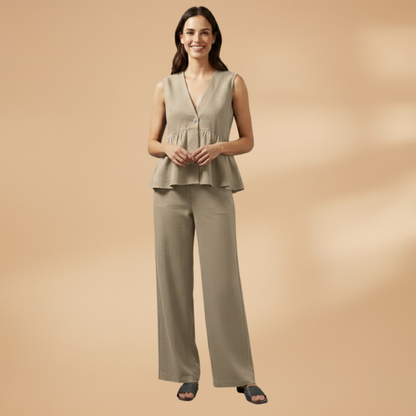 Women’s Co‑ord Set with Deep V‑Neck and Wide Trousers