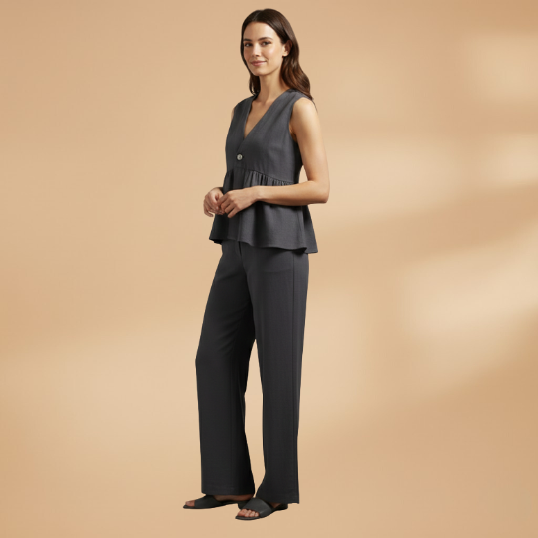 Women’s Co‑ord Set with Deep V‑Neck and Wide Trousers