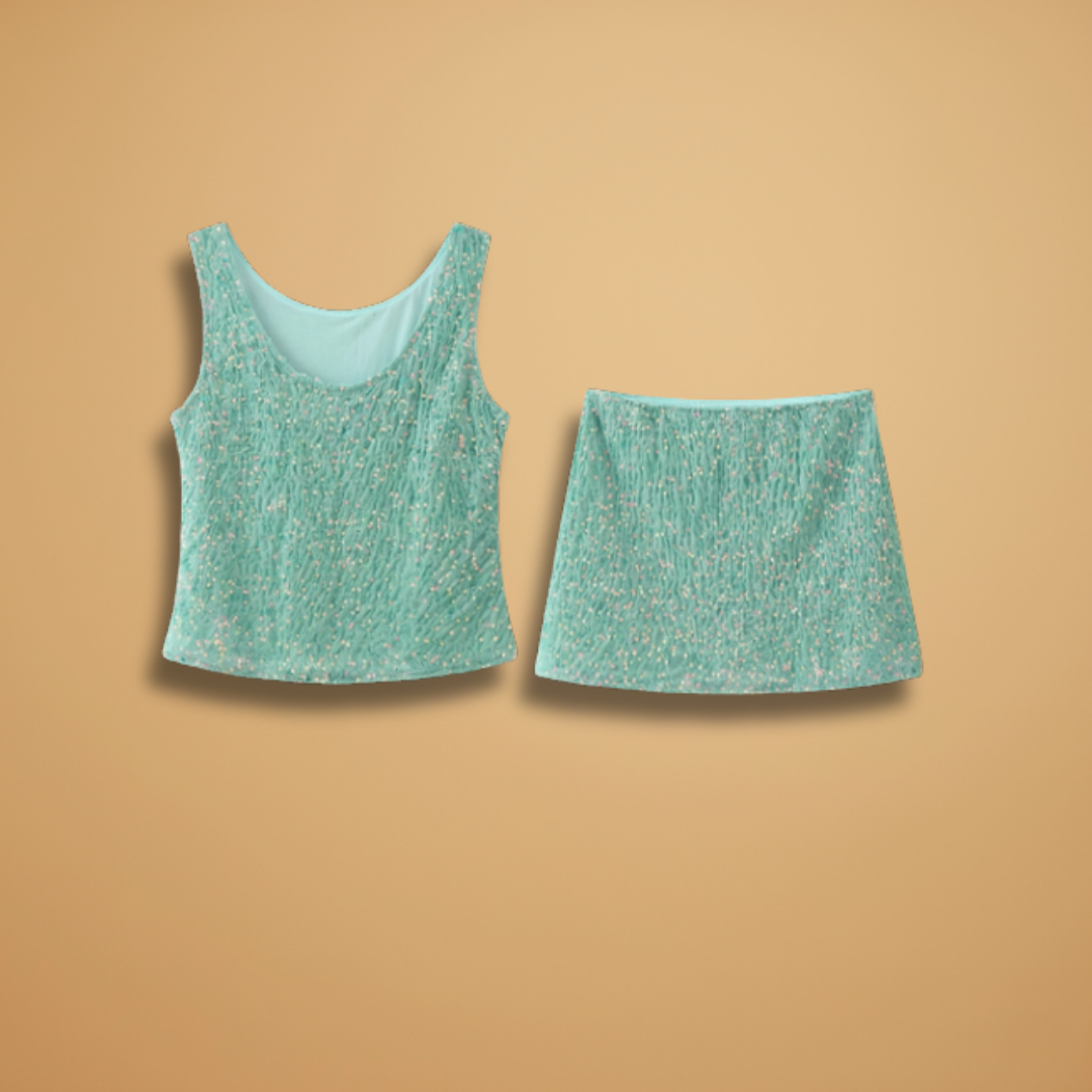 Women’s Co‑ord Set with Sparkle Top and Swing Skirt