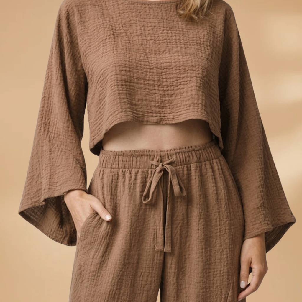 Women's Loungewear Set with Front Tie and Side Slits