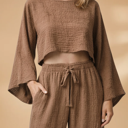 Women's Loungewear Set with Front Tie and Side Slits