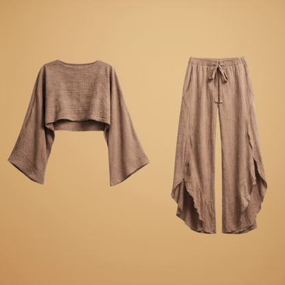 Women's Loungewear Set with Front Tie and Side Slits