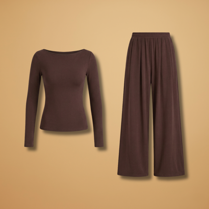 Women's Elegant Trousers Set with Relaxed Fit and Plain Surface