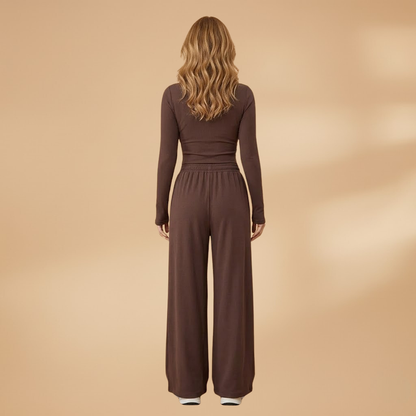 Women's Elegant Trousers Set with Relaxed Fit and Plain Surface