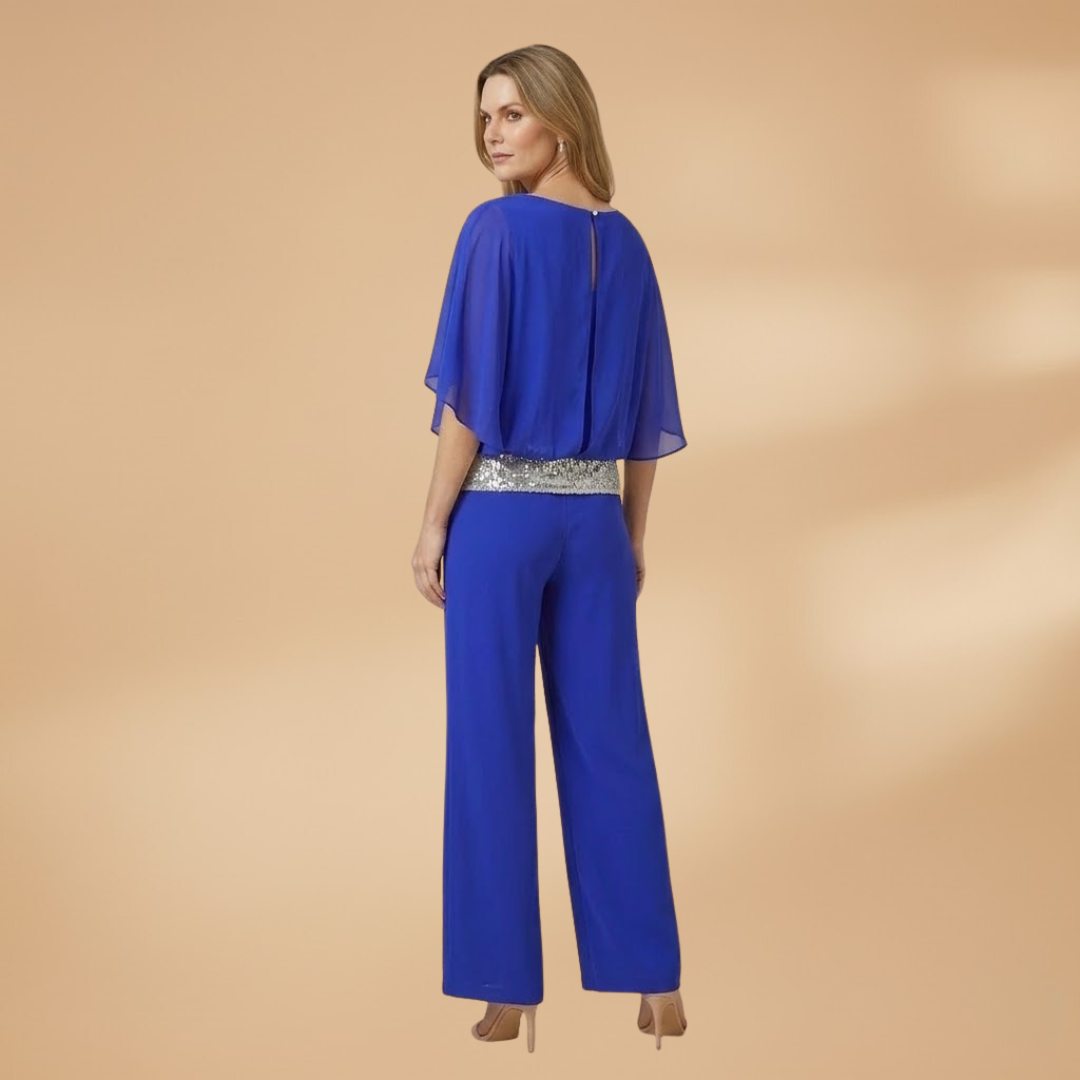 Women's Elegant Two-Piece Set with Embellished Top and Wide-Leg Trousers