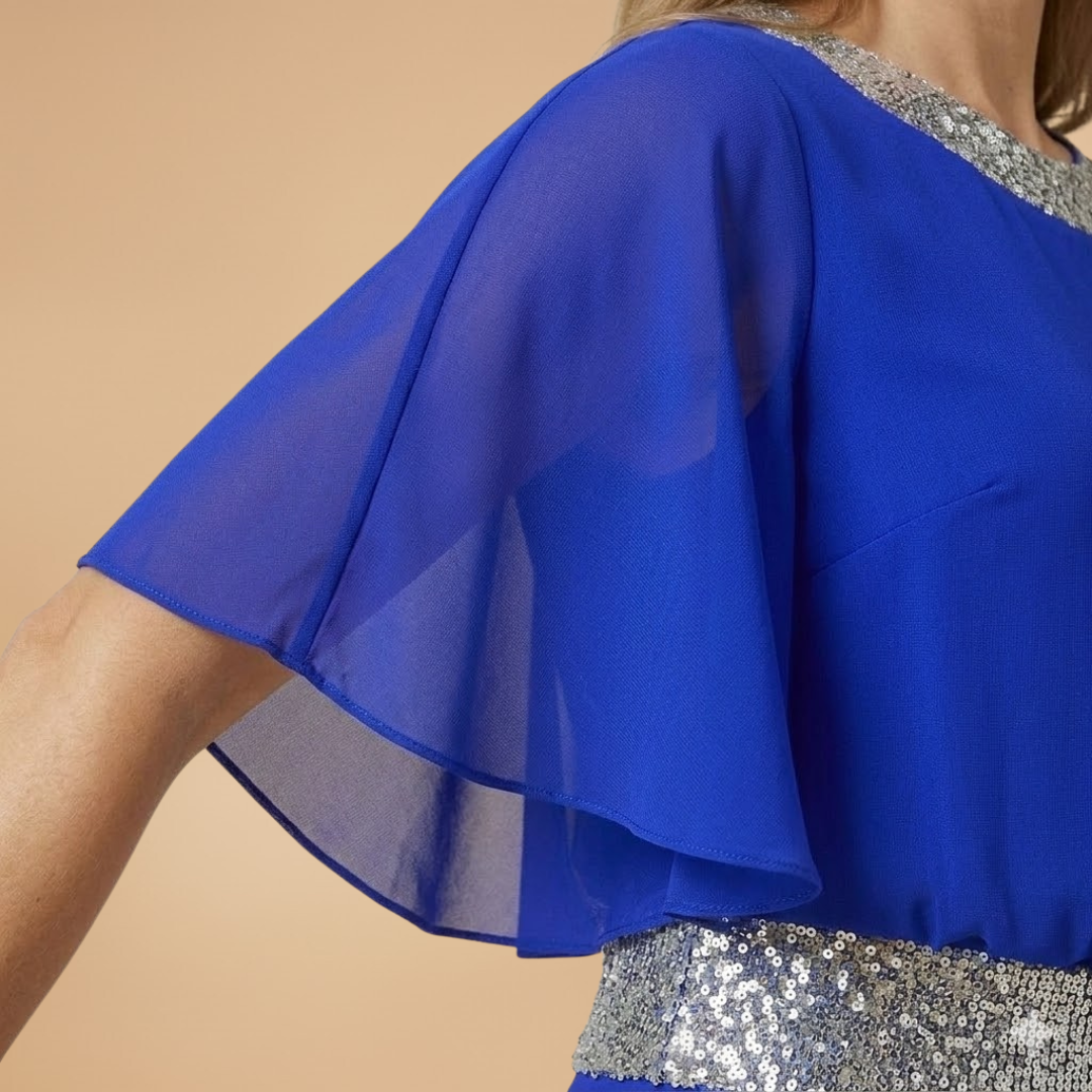 Women's Elegant Two-Piece Set with Embellished Top and Wide-Leg Trousers