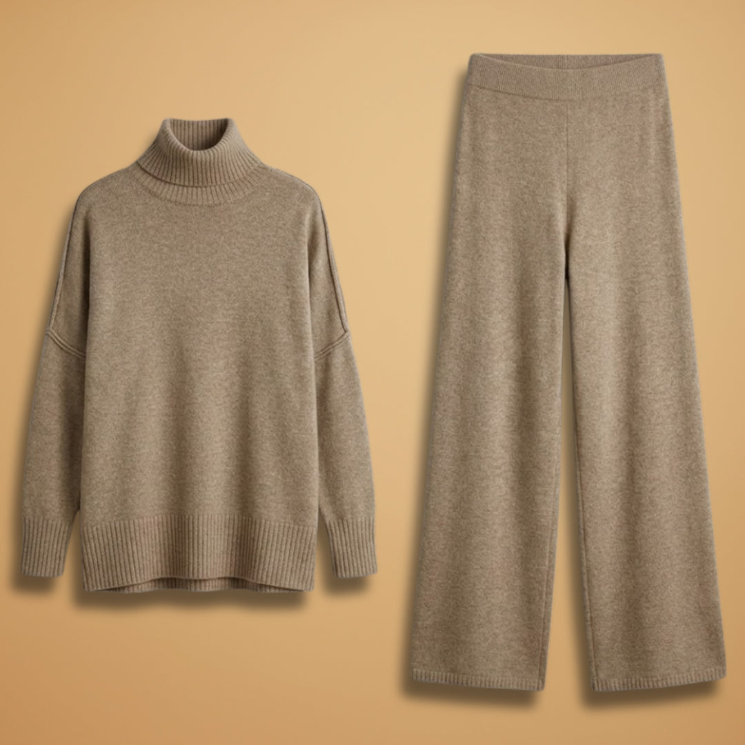 Women’s Knit Set with Turtleneck and Wide Trousers