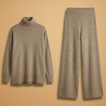 Women’s Knit Set with Turtleneck and Wide Trousers
