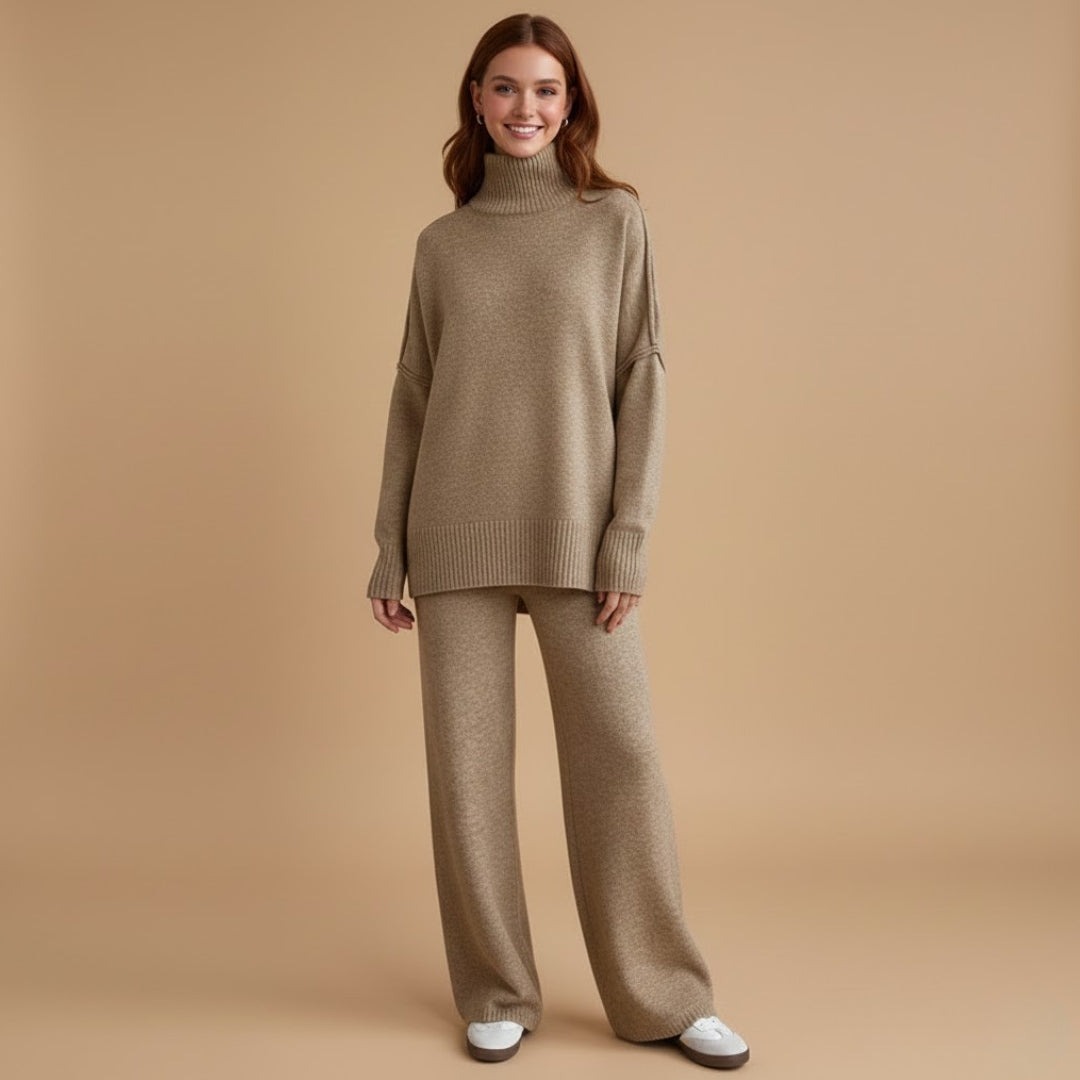 Women’s Knit Set with Turtleneck and Wide Trousers
