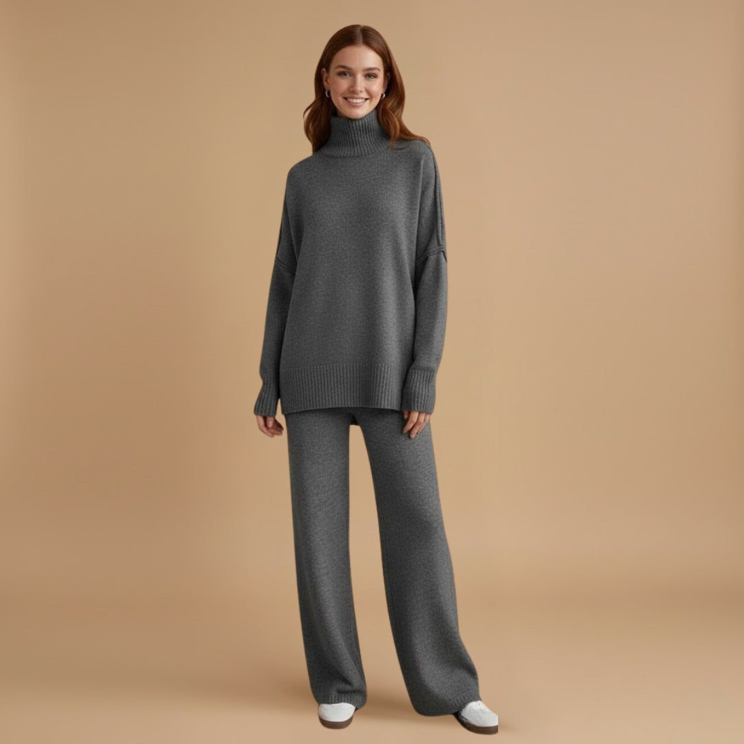 Women’s Knit Set with Turtleneck and Wide Trousers
